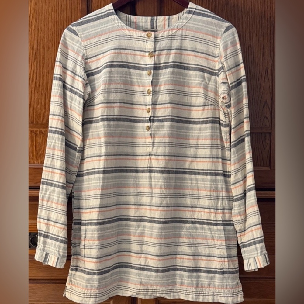 Duluth Trading Company Striped Artisan Hemp Henley Tunic Organic Cotton Longtail
